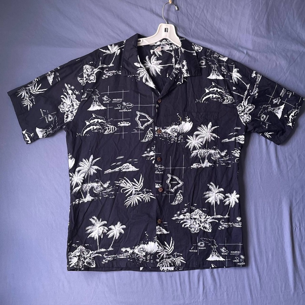 Palmwave Aloha Hawaii Men's XL Short Sleeve Button Down‎  Collared Map Island